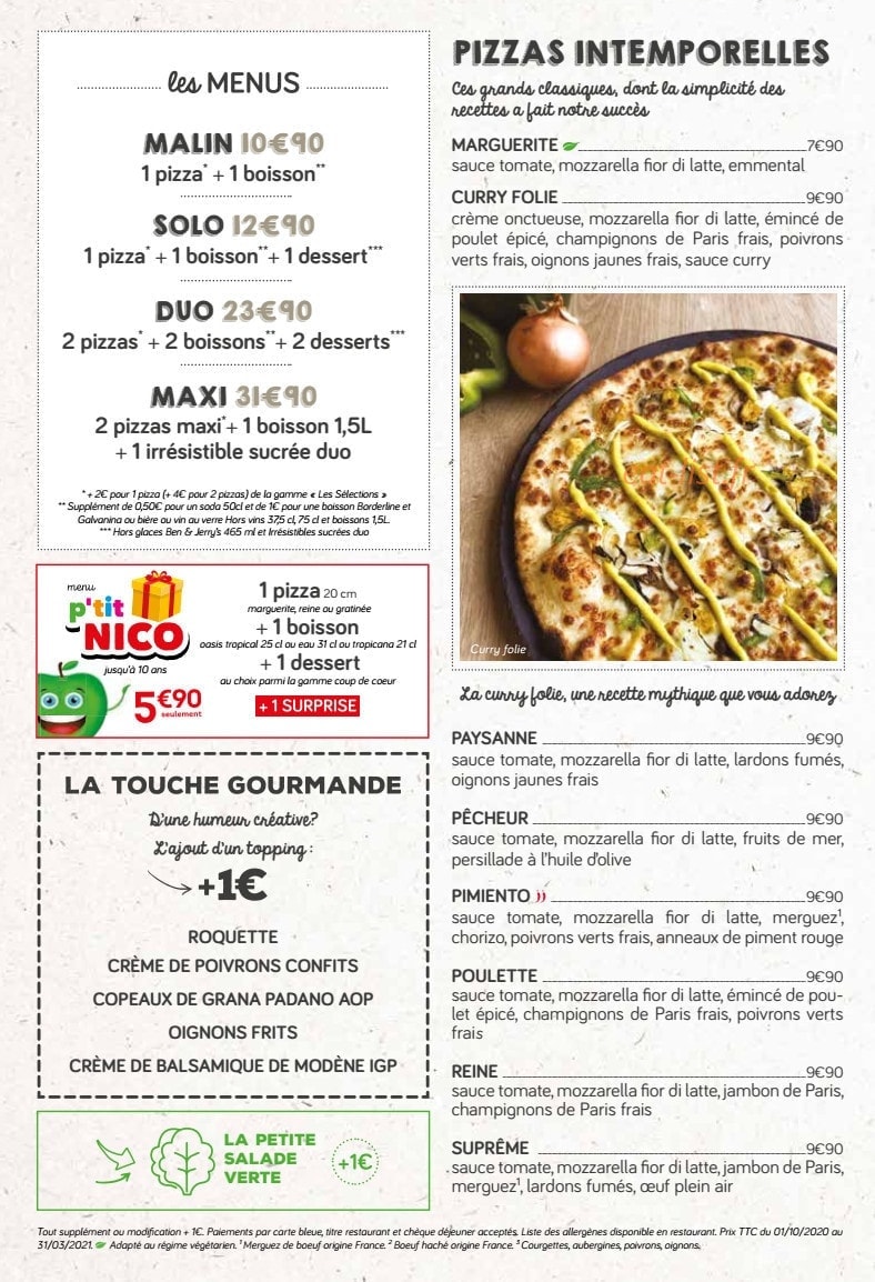 La Pizza de Nico — carte page 1