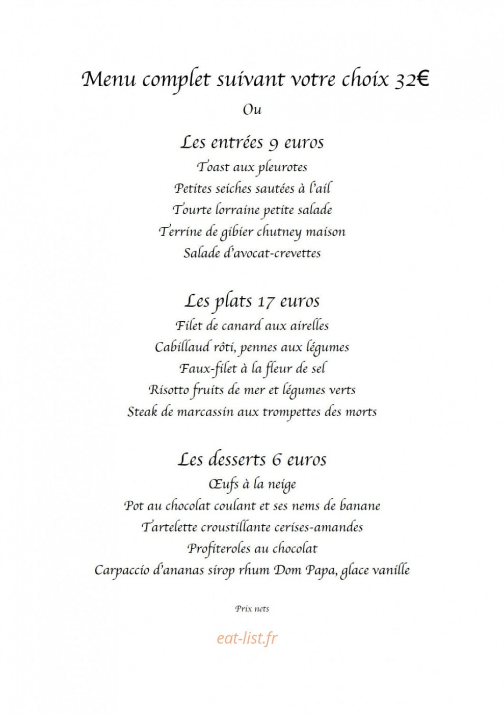Auberge de Vezon — carte page 1