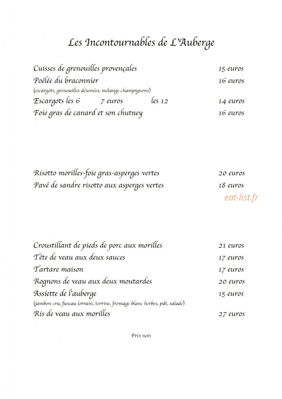 Auberge de Vezon — carte page 2