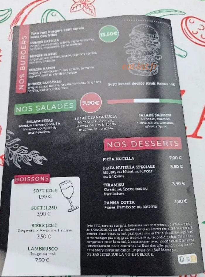 Carte et menu de Eat'alia à Verny — Burger, salade...