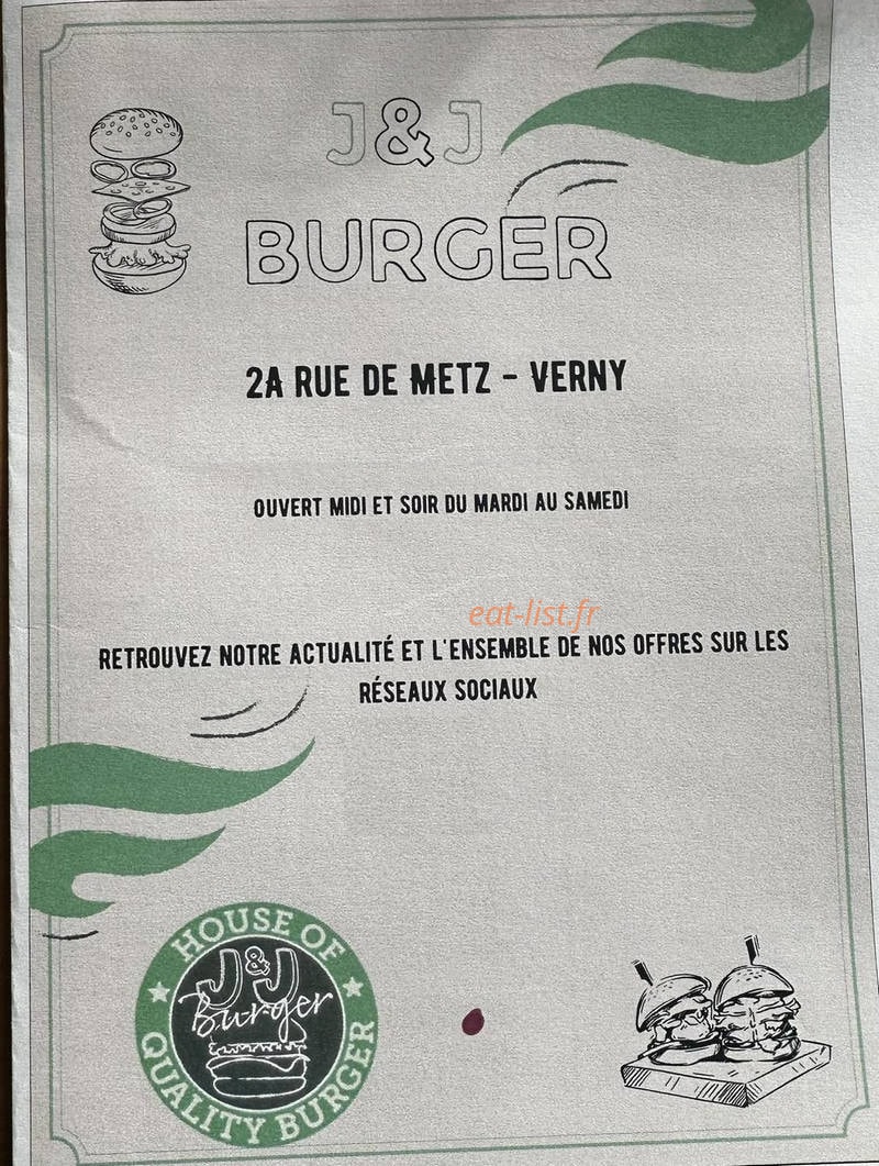 J&J Burger — carte page 1