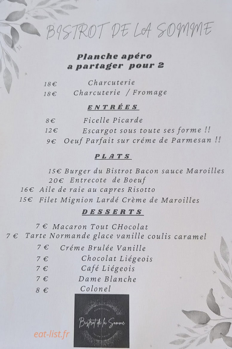 Bistrot de la Somme — carte page 1