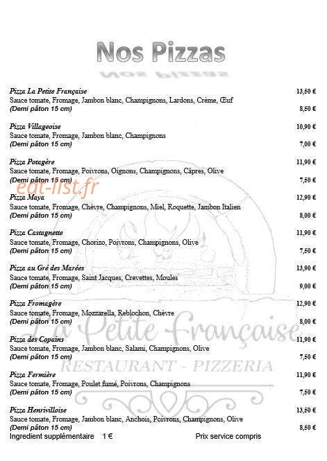 Carte et menu de la petite francaise à Henriville — les pizzas