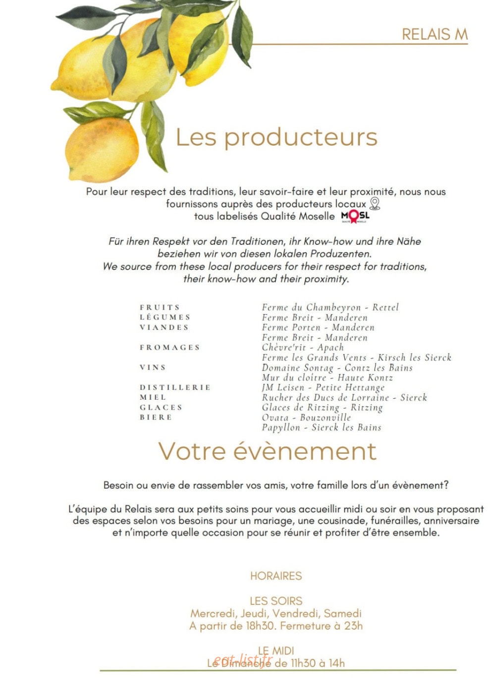Relais Manderen — carte page 10