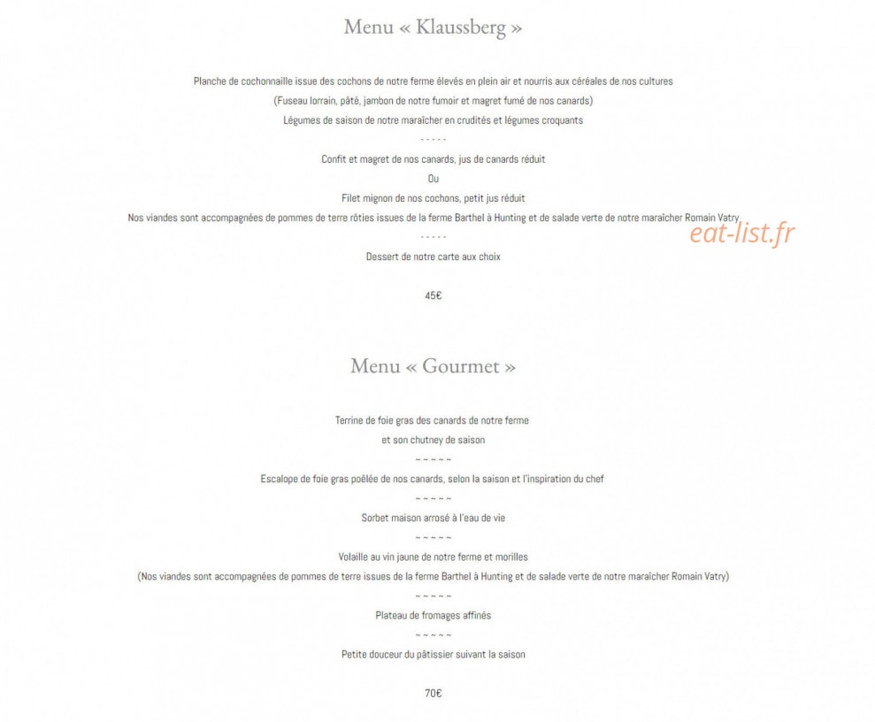 Auberge De La Klauss — carte page 2