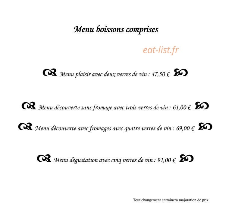 Carte et menu de La Vieille Porte à Sierck les Bains — Le menu boisson comprise