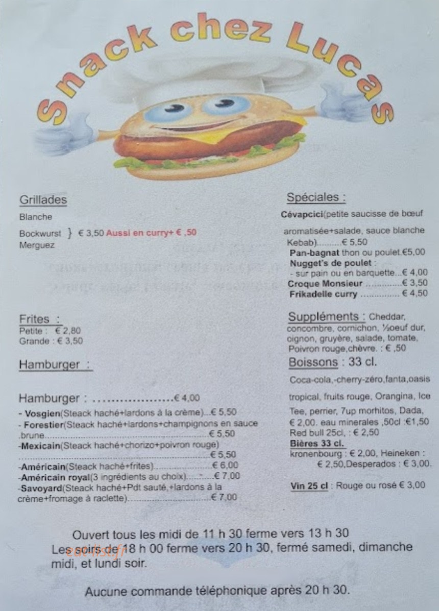 Snack chez Lucas — carte page 1