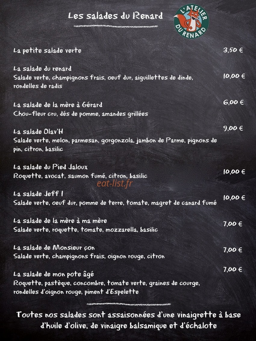 L'Atelier du Renard — carte page 1