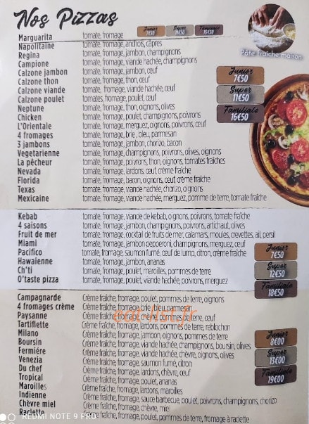 O'taste food — carte page 1