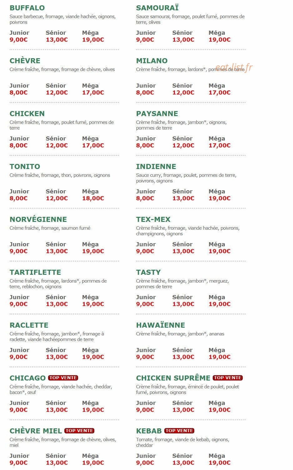 Pizza Tasty — carte page 2