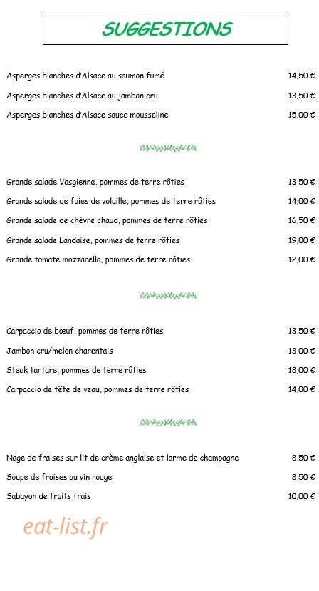 La Petite Auberge De Colligny — carte page 2