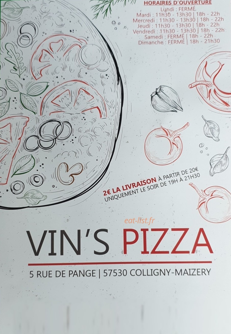 Vin's Pizza — carte page 1