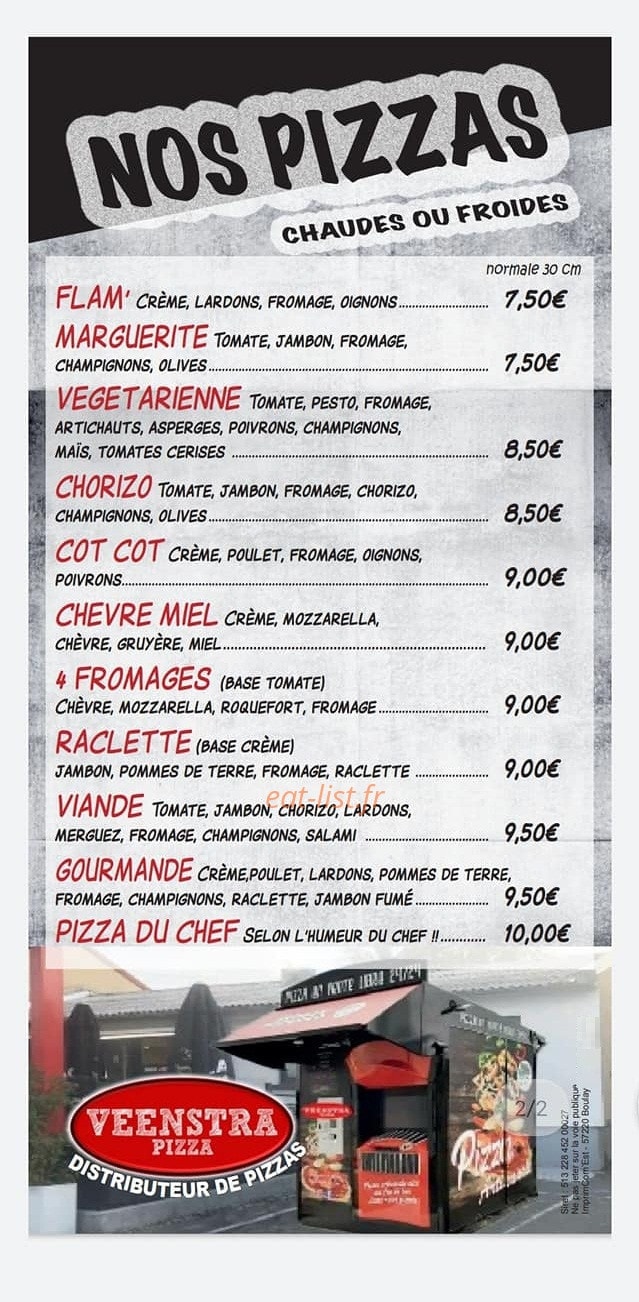 Veenstra Pizza — carte page 1