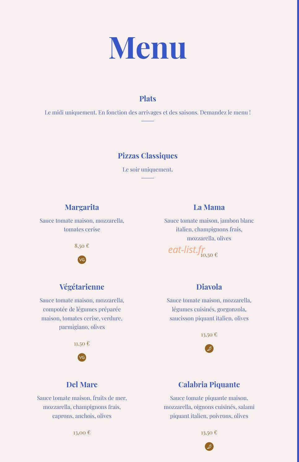La Grange Gourmande — carte page 1
