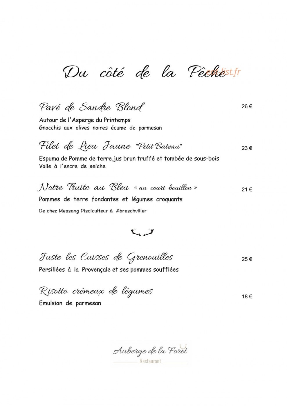 Auberge de La Forêt — carte page 7