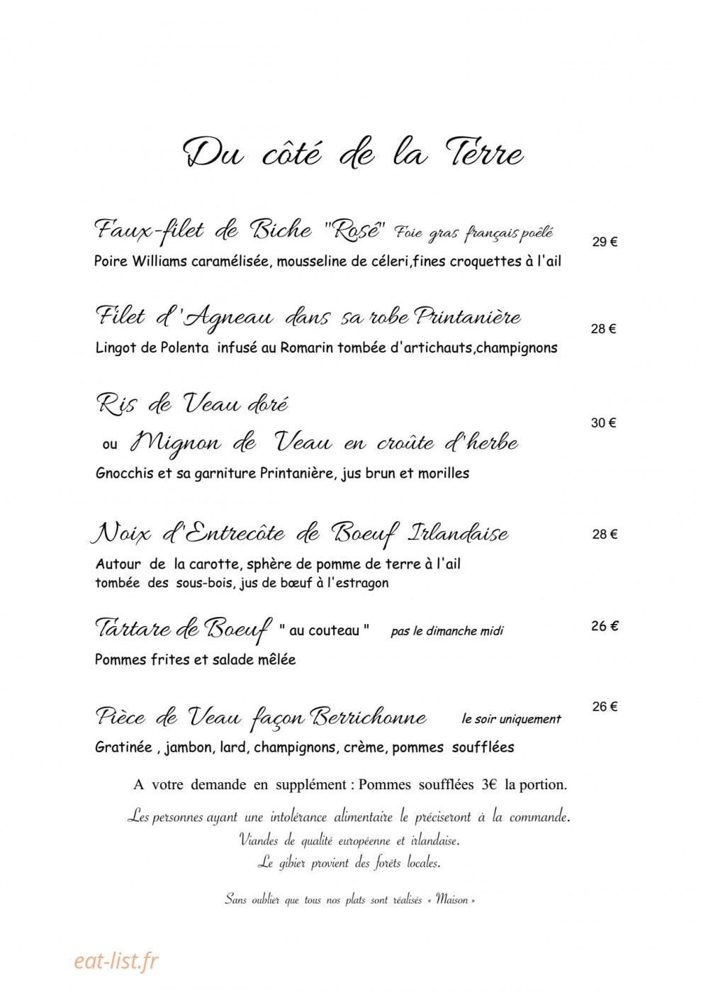 Auberge de La Forêt — carte page 9