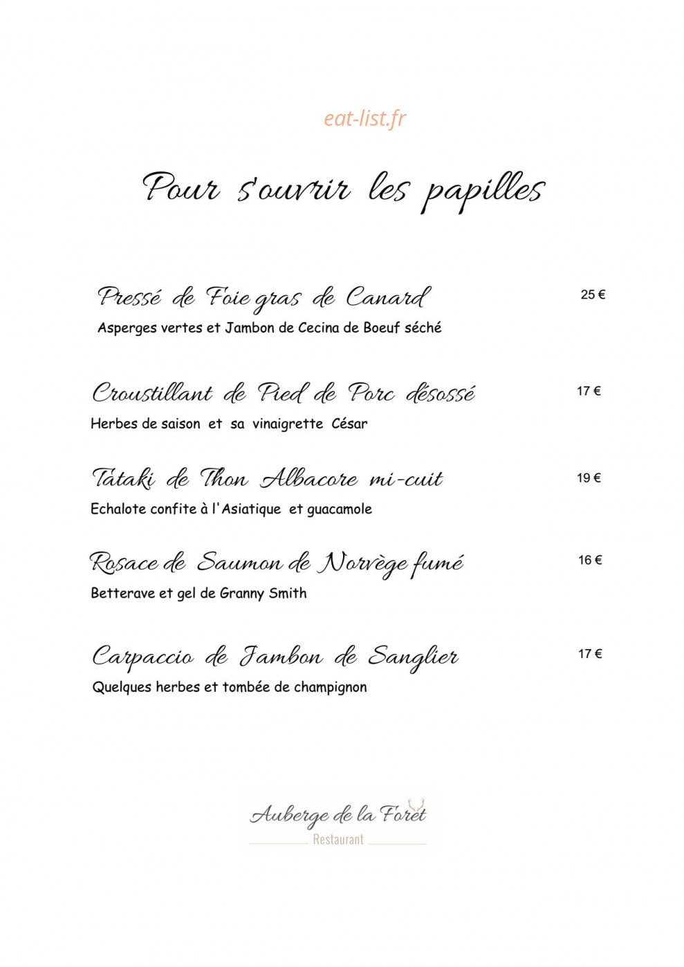 Auberge de La Forêt — carte page 6