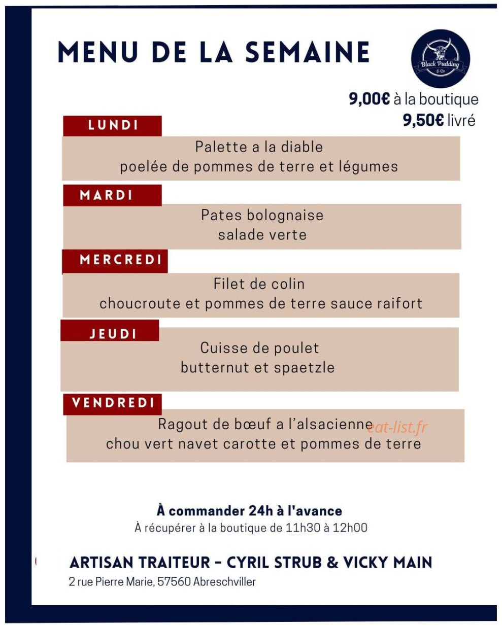 Black Pudding & Co — carte page 1