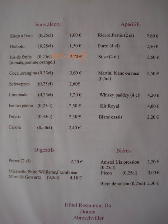 Hotel Restaurant du Donon — carte page 9