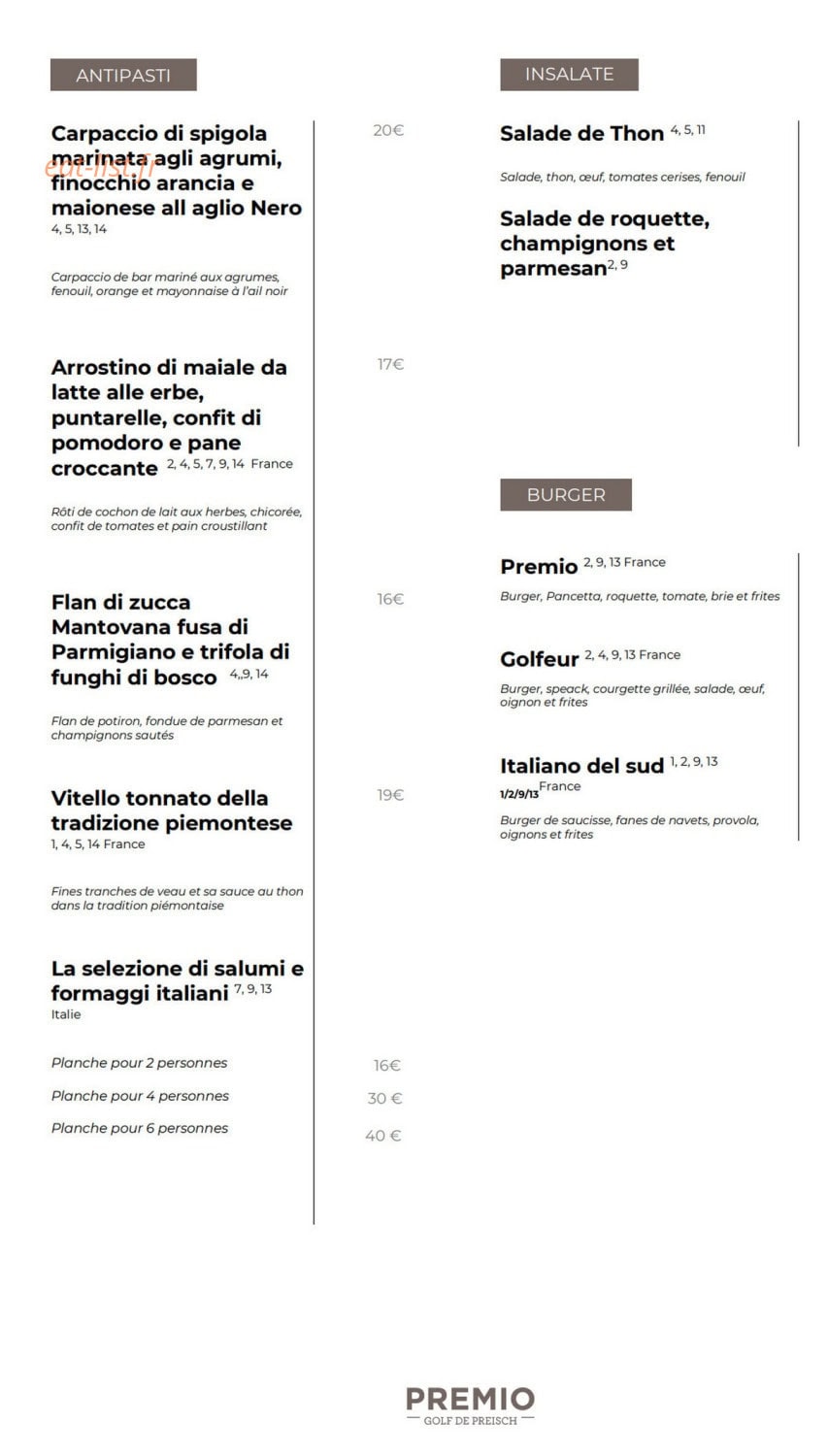 Ristorante Premio — carte page 2