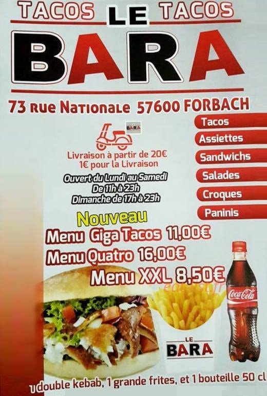 Bar'a tacos — carte page 1
