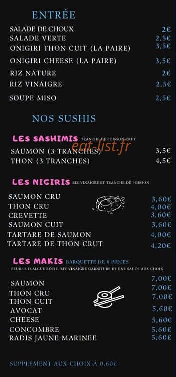Denden Sushi shop — carte page 1