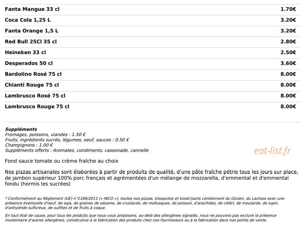 Le Kiosque à Pizzas — carte page 5