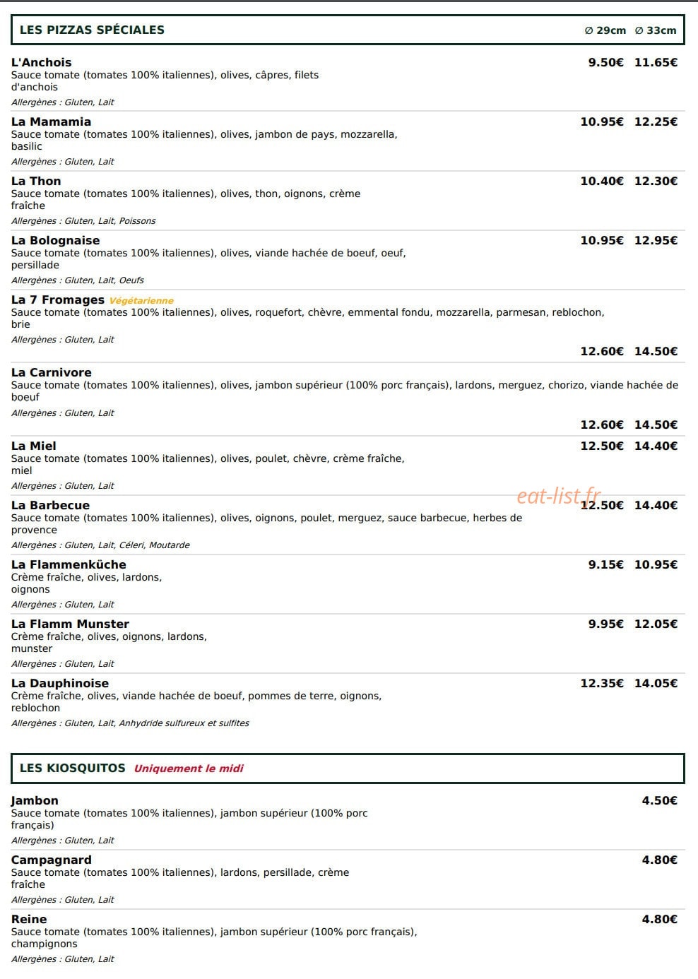 Le Kiosque à Pizzas — carte page 3