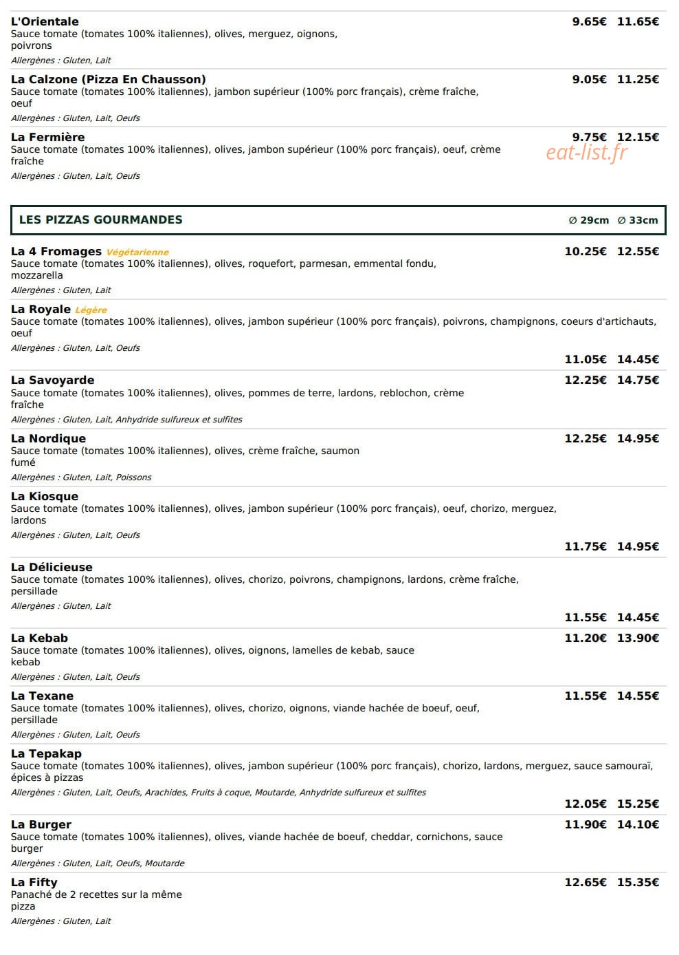Le Kiosque à Pizzas — carte page 2