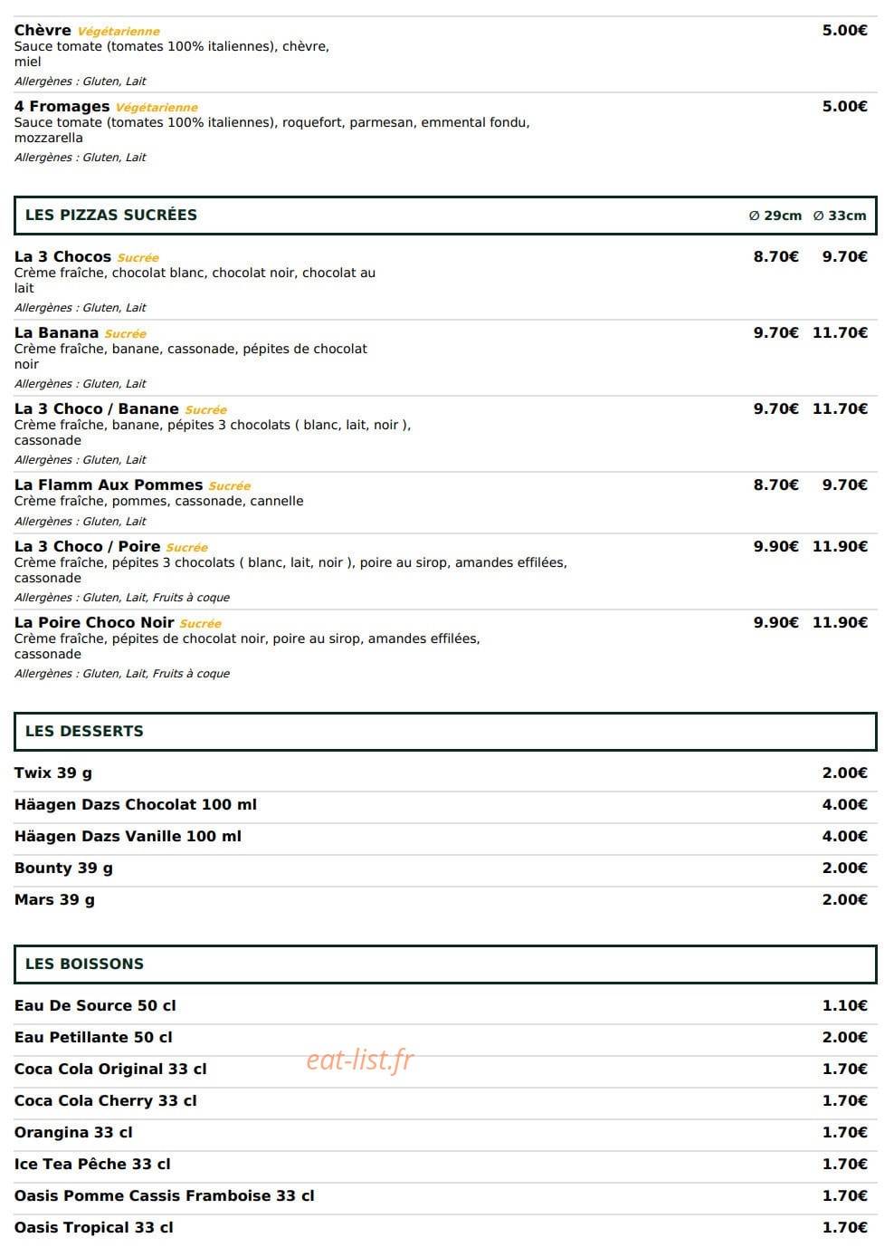 Le Kiosque à Pizzas — carte page 4