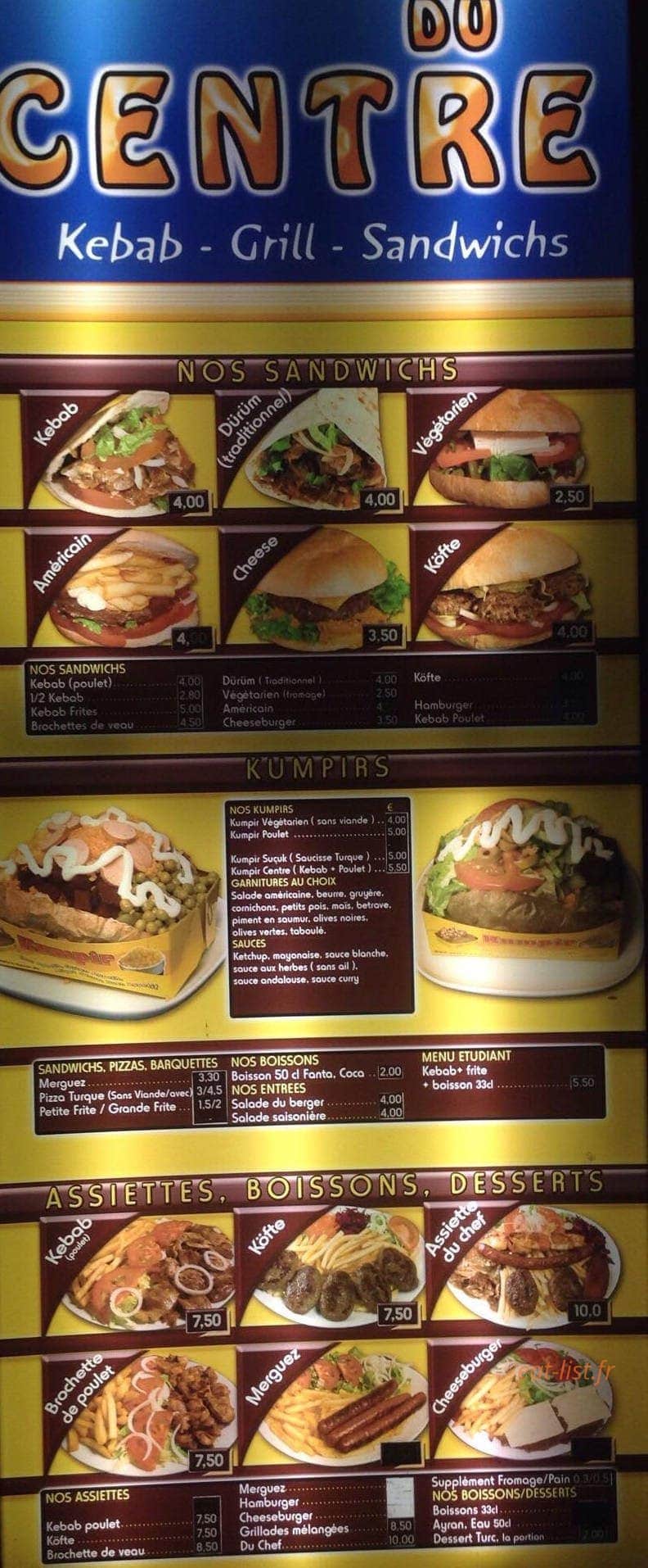 Snack du centre — carte page 1