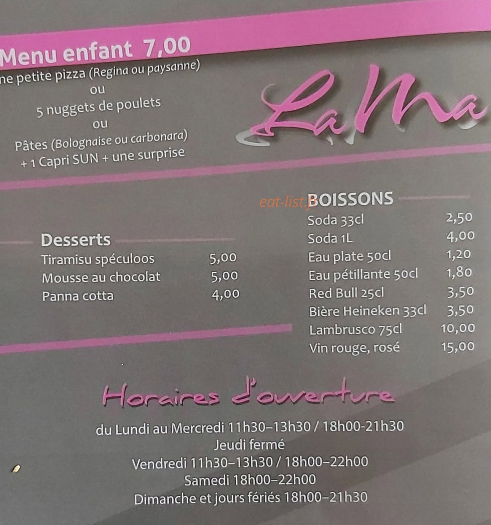 La Ma pizza — carte page 6