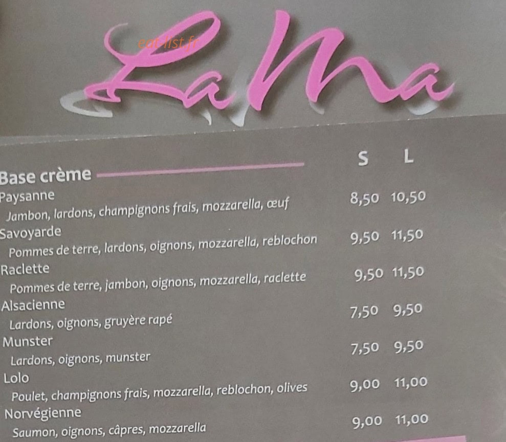 La Ma pizza — carte page 2