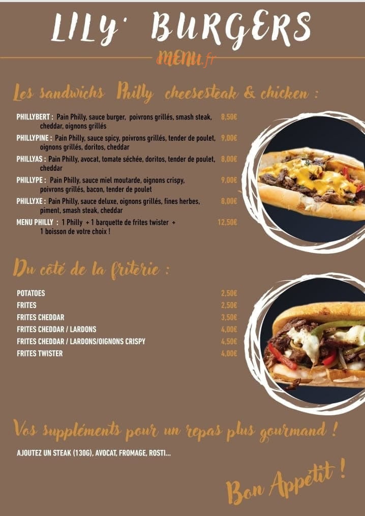 Lily' burgers — carte page 1