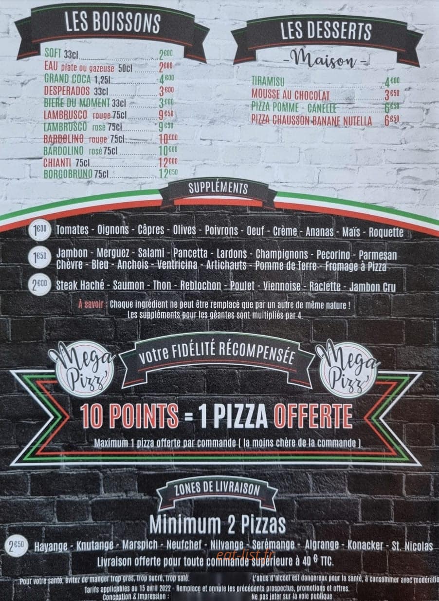 Mega Pizz' — carte page 4