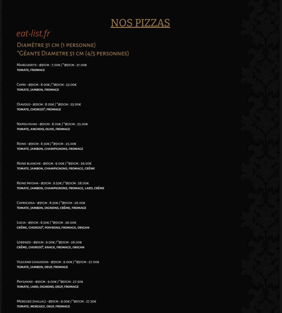Mega pizz — carte page 1