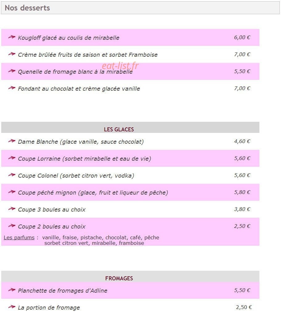Auberge du Château — carte page 8