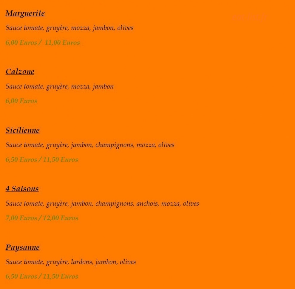 Pizz'ayo — carte page 1
