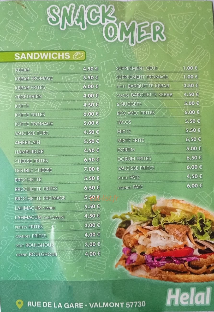 Snack Omer — carte page 1