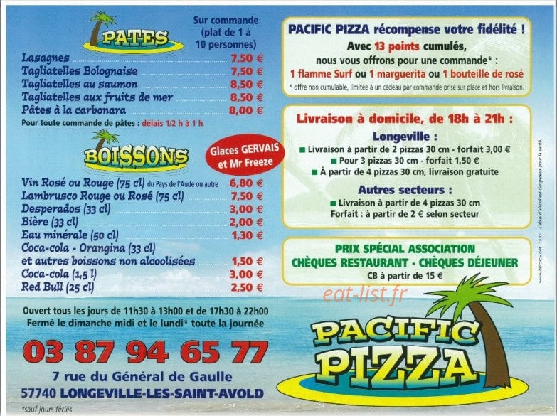 Pacific Pizza — carte page 2