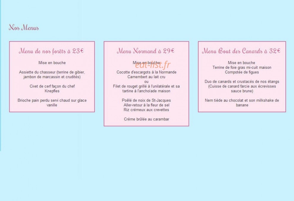 Restaurant du Bout des Canards — carte page 1