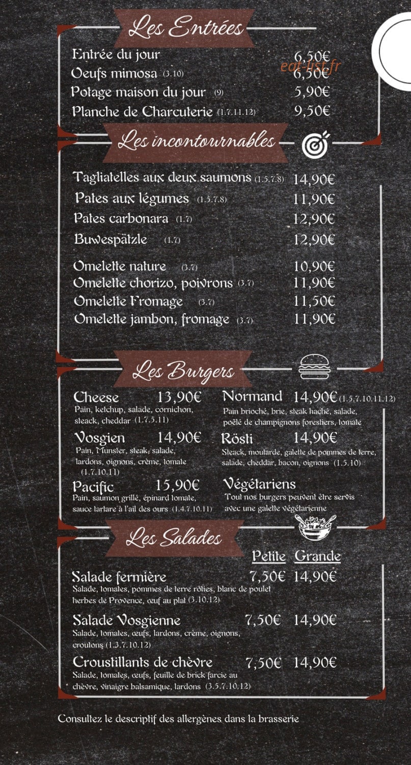 La Brasserie — carte page 1