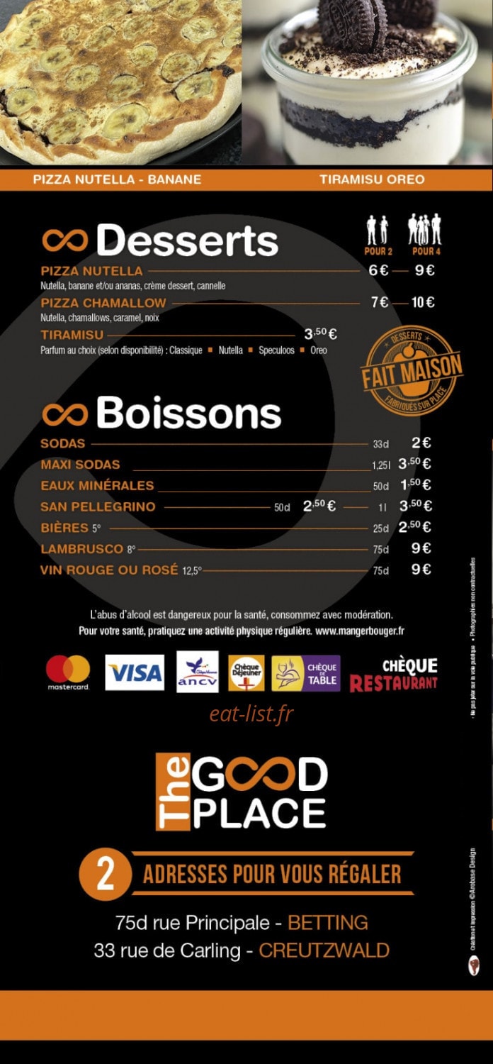 Carte et menu de The good place betting à Betting les Saint Avold — Les desserts et boissons