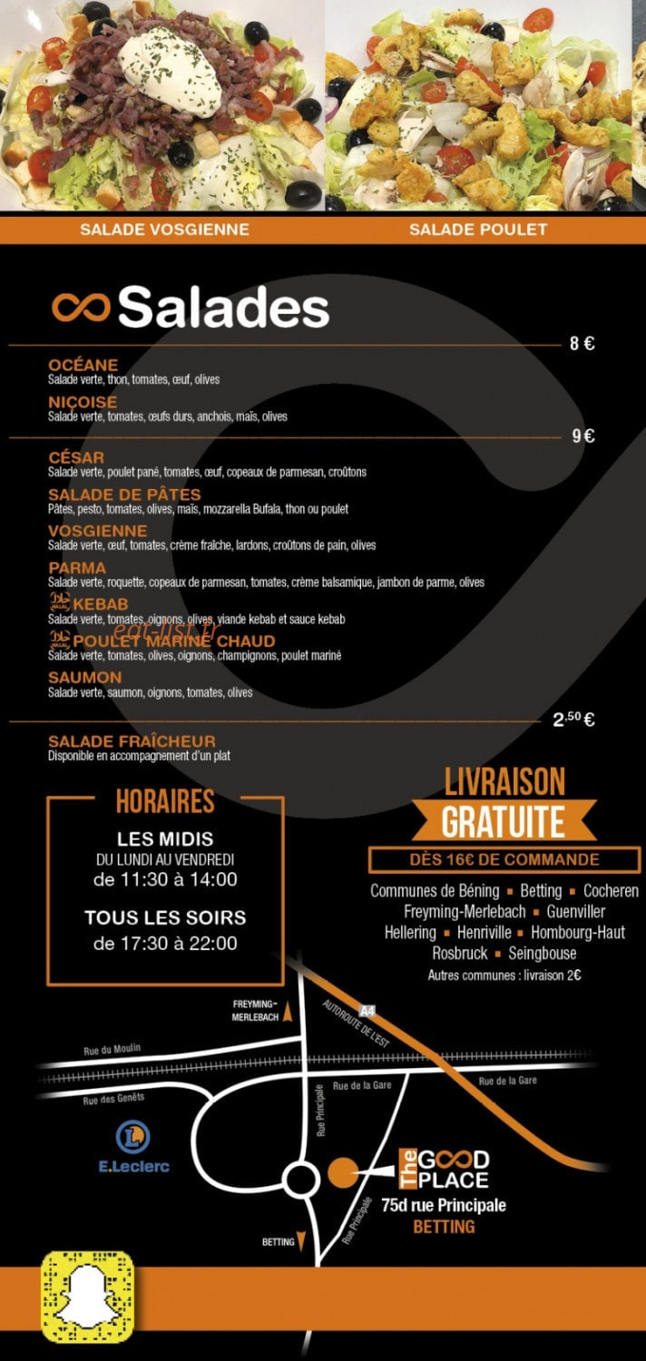 Carte et menu de The good place betting à Betting les Saint Avold — Les salades