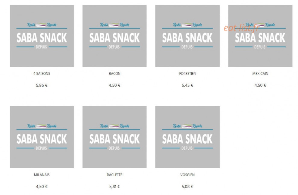 Saba Snack — carte page 1