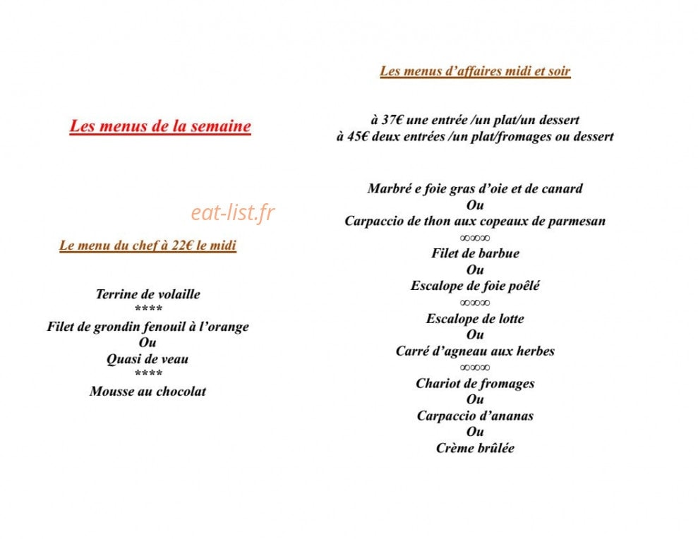 Restaurant Albert Marie — carte page 1