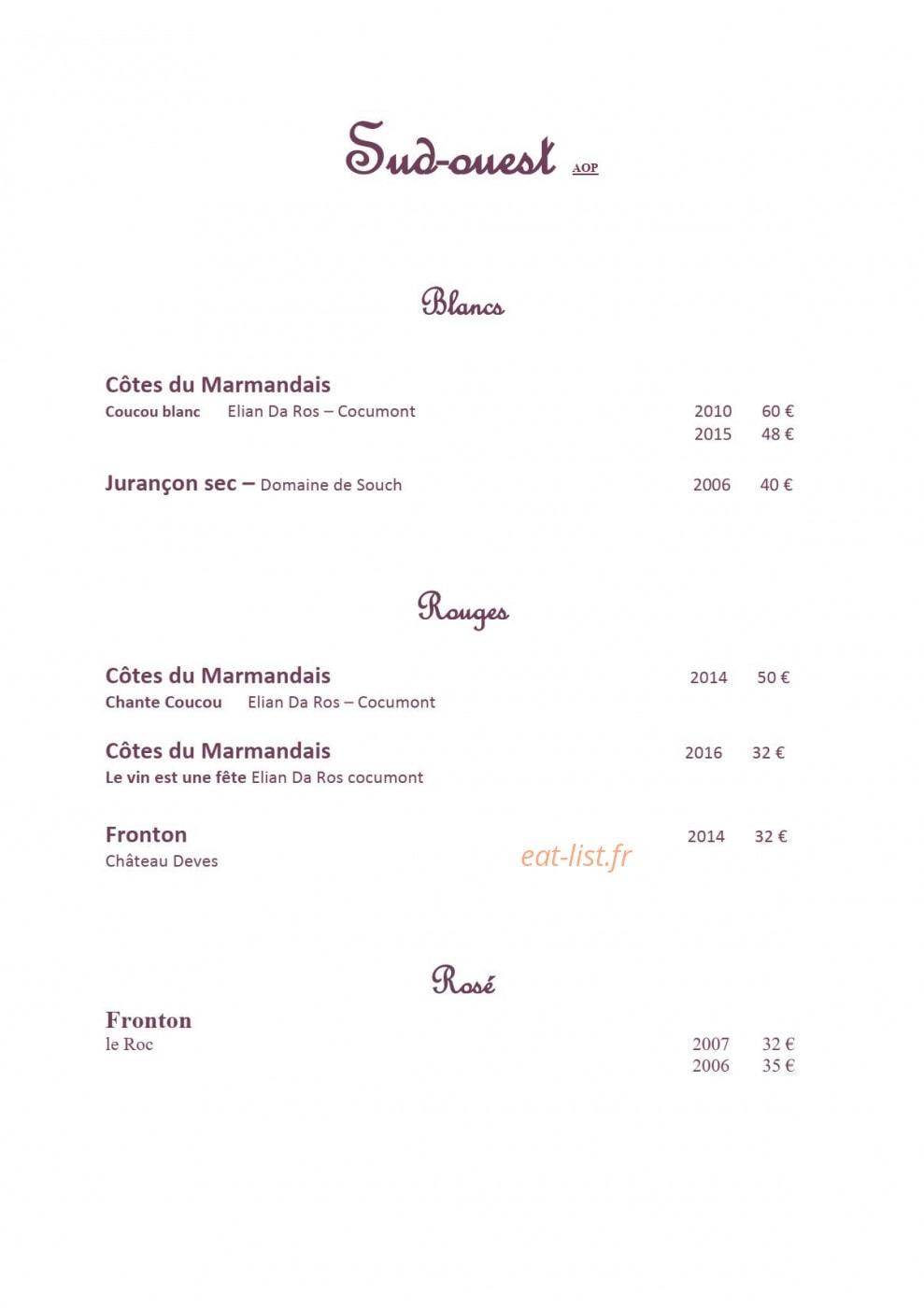 Chez michele — carte page 20