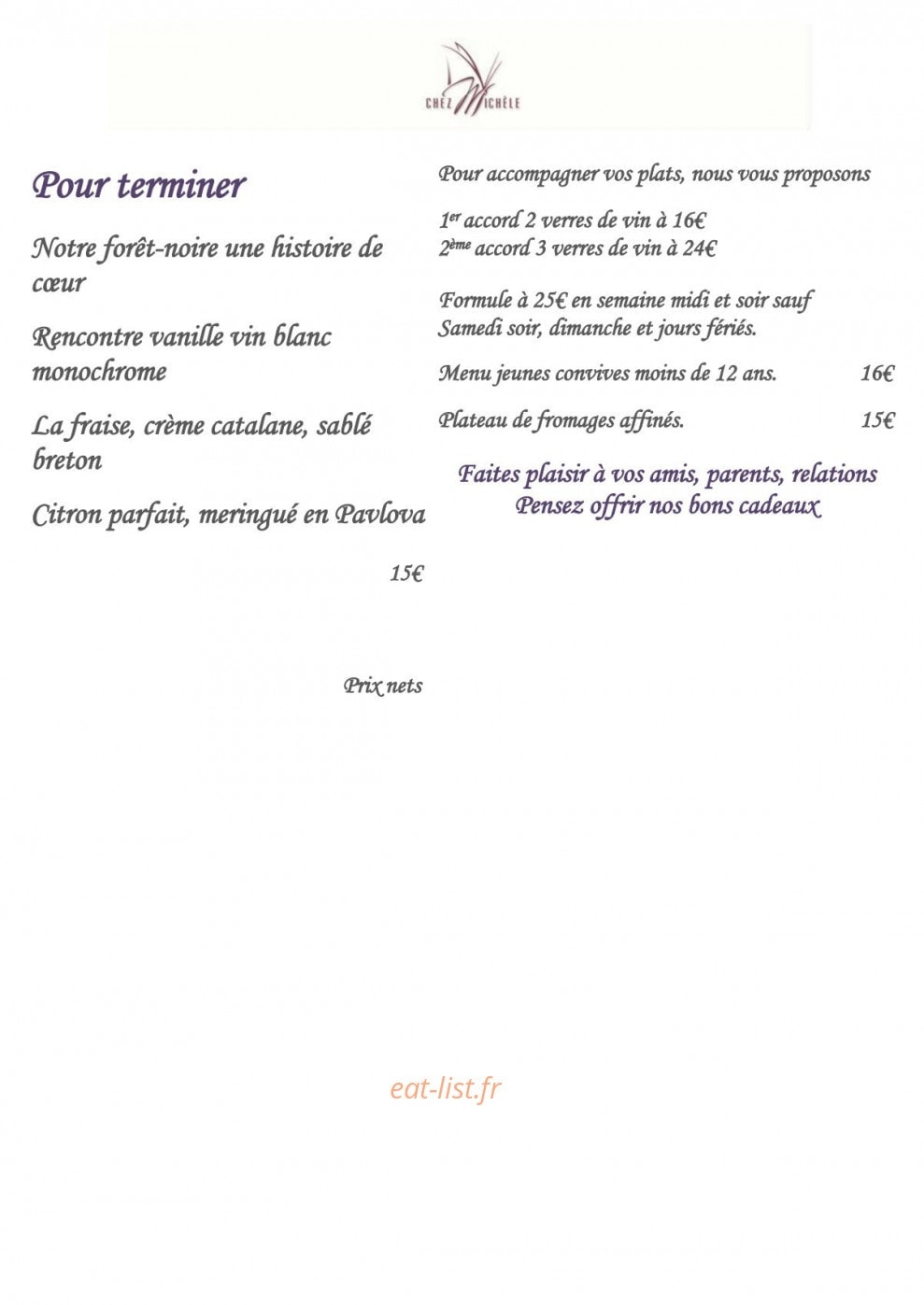 Chez michele — carte page 2