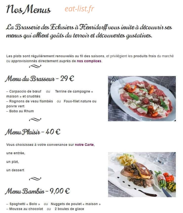 Brasserie des Eclusiers — carte page 1