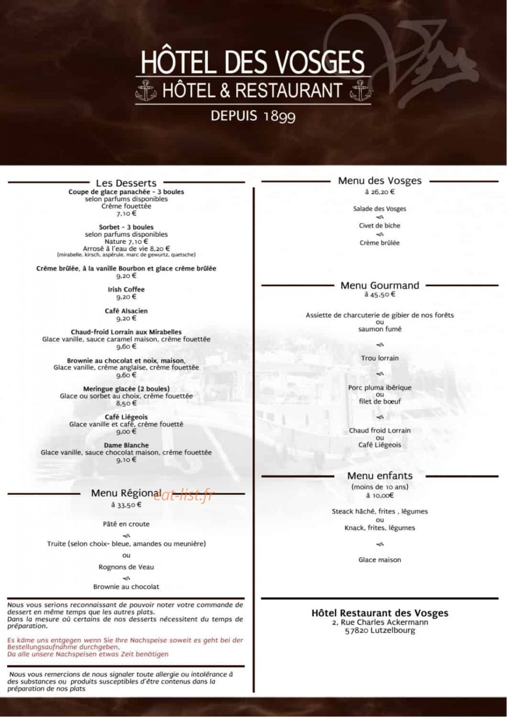 Hotel restaurant des Vosges — carte page 3